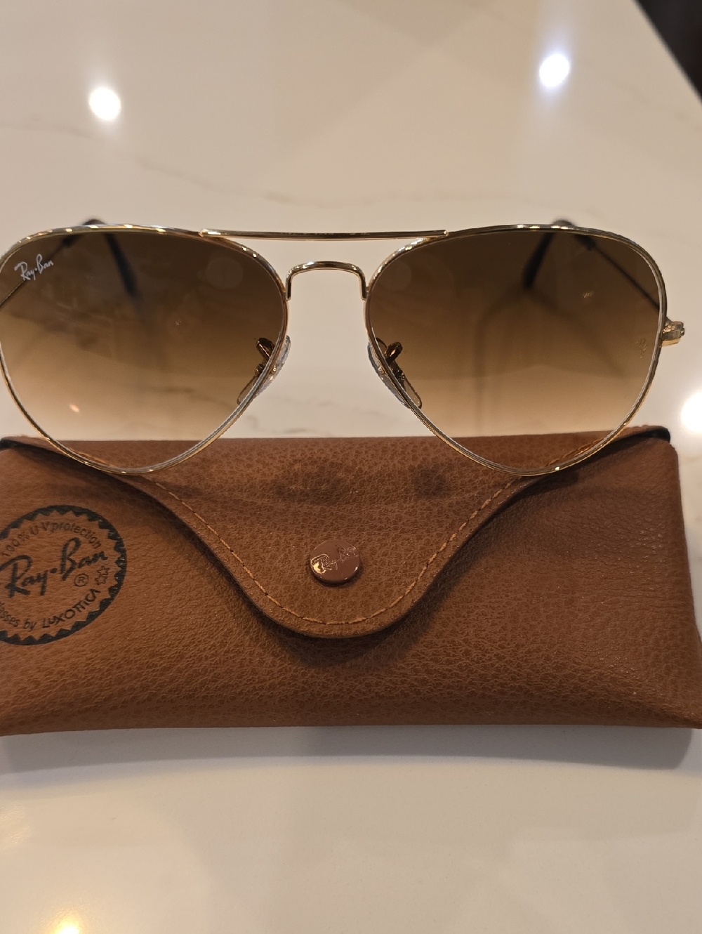 Ray-Ban Gold Frame Sunglasses with Brown Gradient Lenses